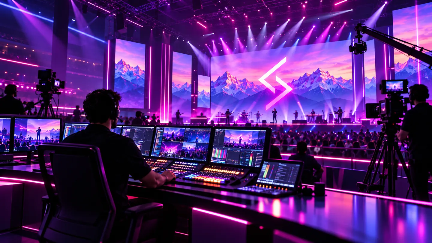neon arena control room concert conceptual illustration