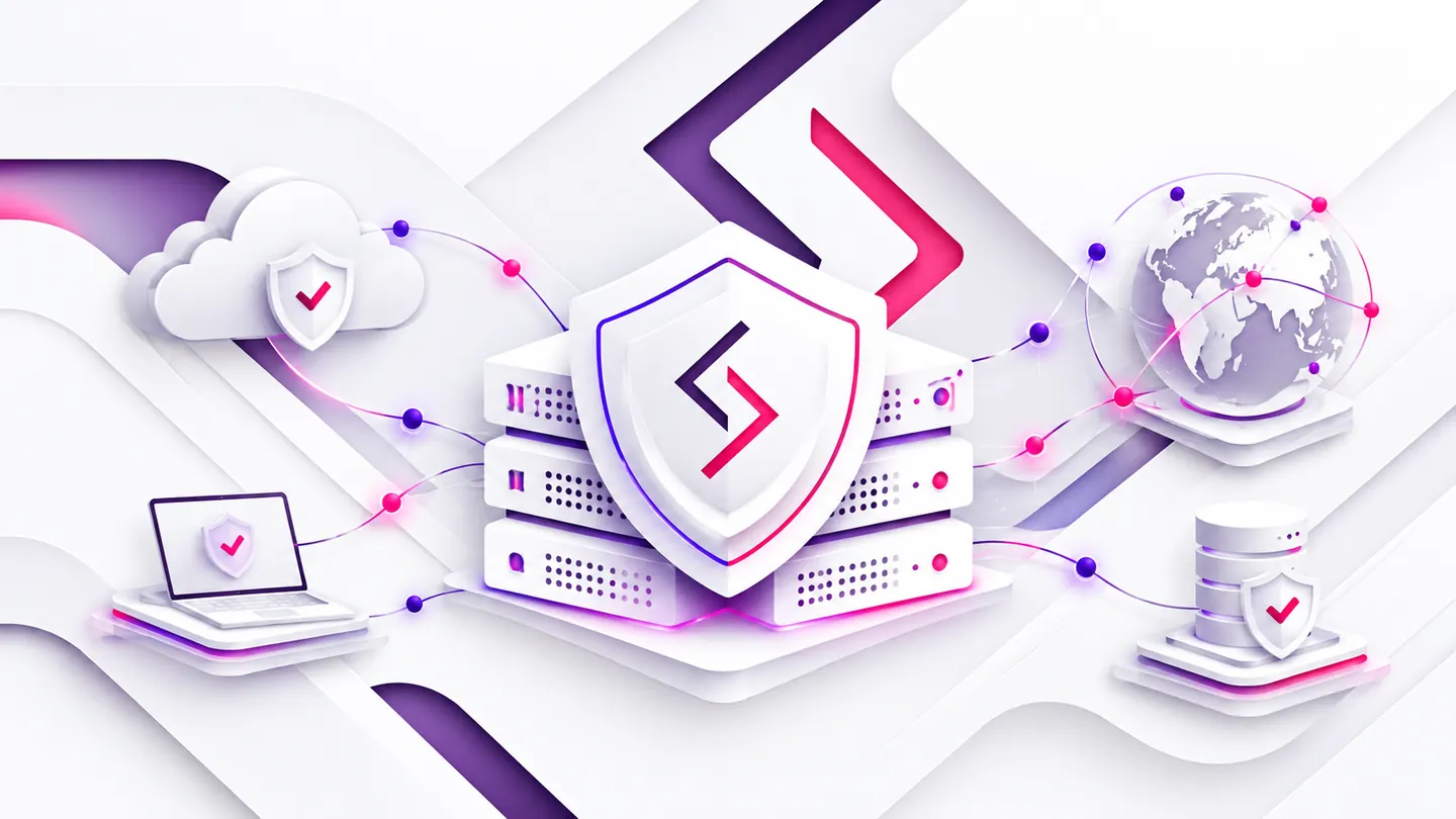 secure network shield and servers conceptual illustration